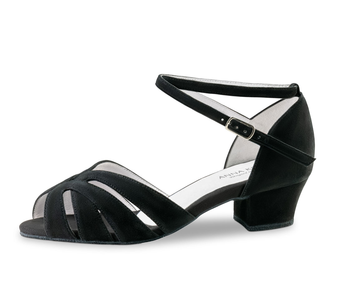 Sandales de danse en cuir velours noir signées Anna Kern, avec un talon bloc de 3,5 cm