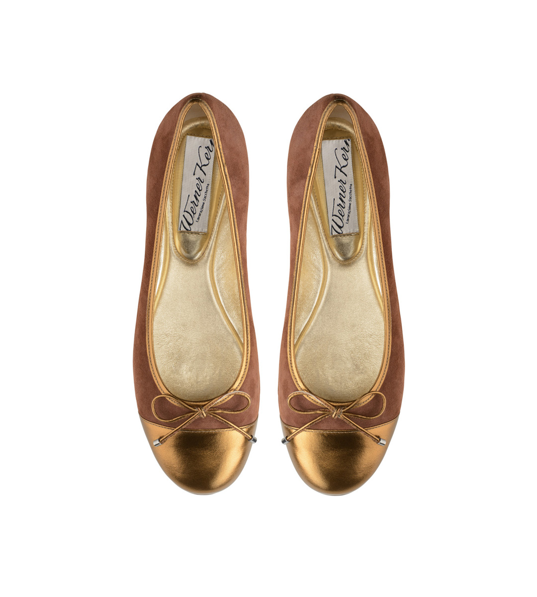 Ballerines en cuir nappa marron et cuivre