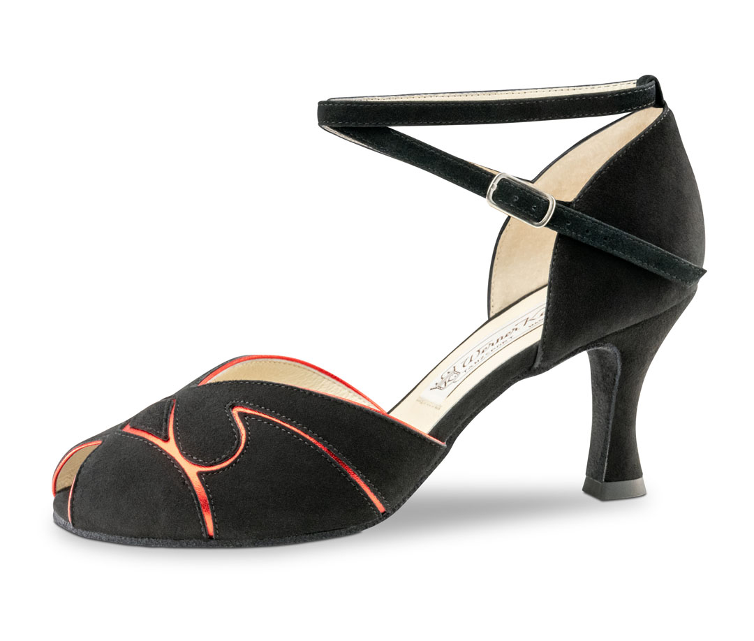 Filipa Sandales de danse en cuir velours, avec un talon évasé de 6,5 cm et des incrustations en cuir rouge, signées Werner Kern