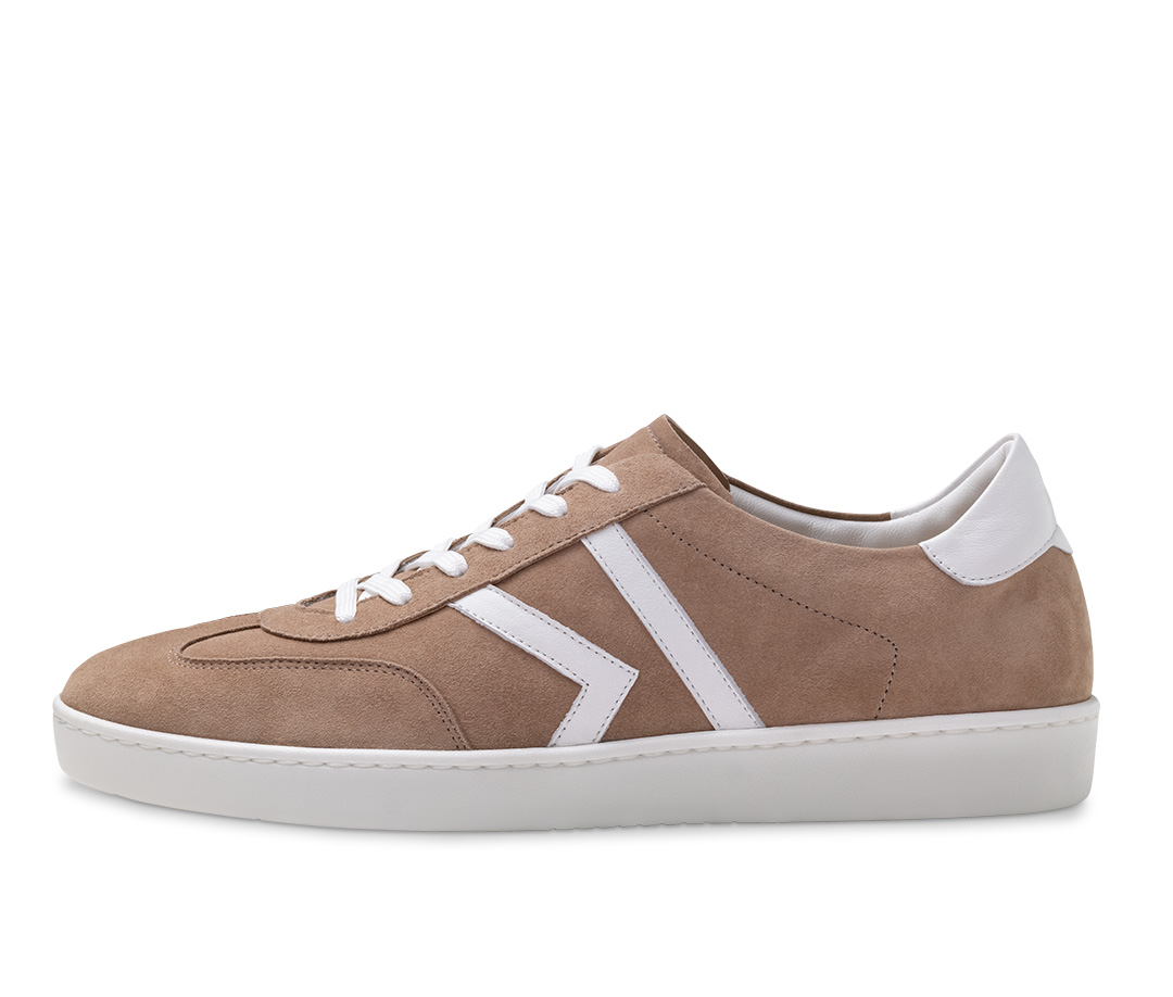 Baskets de danse beiges avec semelle blanche polyvalente en cuir velours pour l'intérieur et l'extérieur