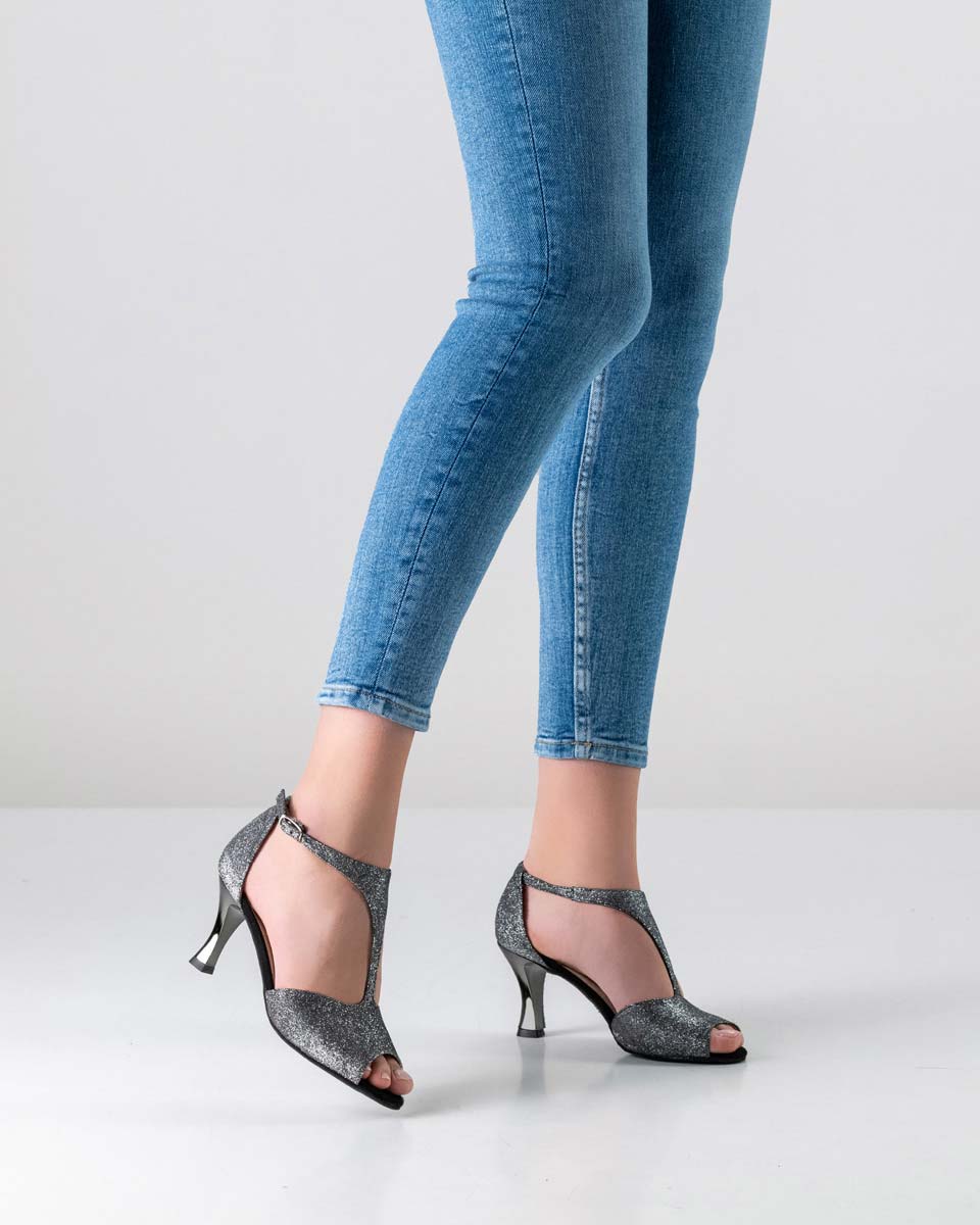 Jamie Werner Kern Chaussures de danse pour femmes avec talon argenté et barre en T