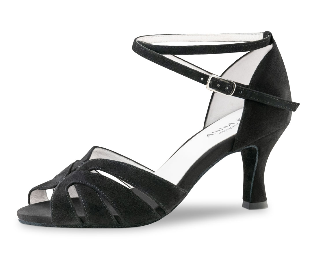 Sandales de danse à talon de 6 cm en cuir velours noir, signées Anna Kern