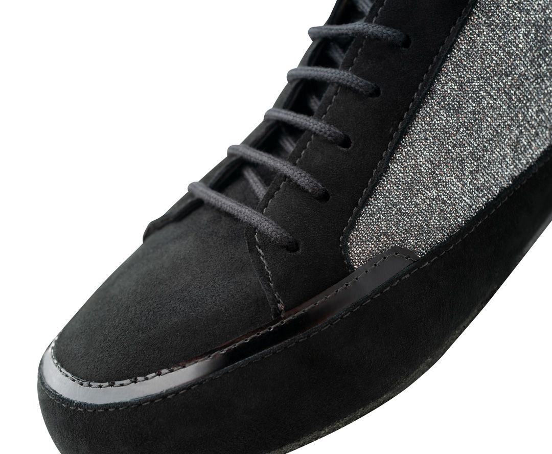 Werner Kern Carol - Sneaker de danse sportif en cuir velours noir et brocart argenté avec Microsole, adapté pour des pas de danse légers et une sensation incroyablement légère