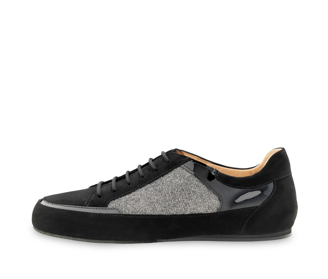 Sneaker de danse sportif - Werner Kern Carol en cuir velours noir et brocart argenté avec une Microsole légère pour le Zumba, l'entraînement et le jazz