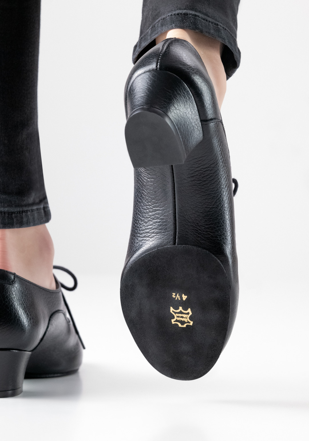 Semelle de chaussure de danse en deux parties en noir et petit talon bloc