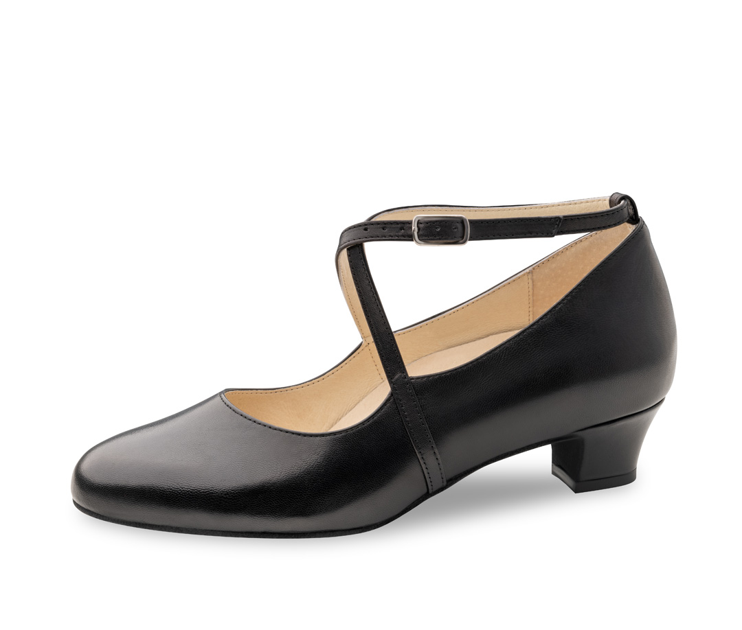 Stine  Chaussure de danse pour femme Stine - Werner Kern en cuir Nappa noir, découpe décolletée attrayante pour un maintien optimal avec une bride de cheville et une semelle intérieure interchangeable en cuir, hauteur de talon confortable de 3,4 cm