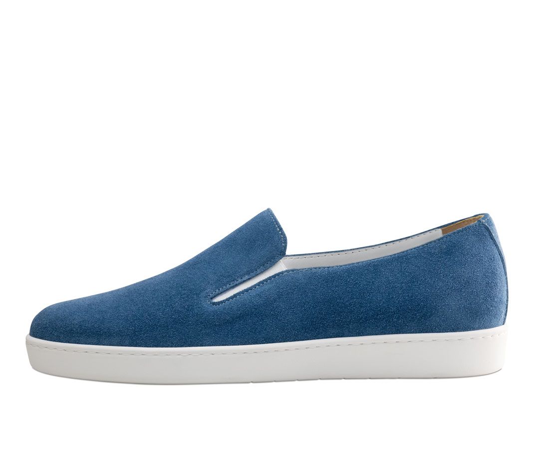 Baskets de danse, modèle mocassins, en cuir velours bleu avec semelle blanche, pour l'intérieur et l'extérieur, de Werner Kern