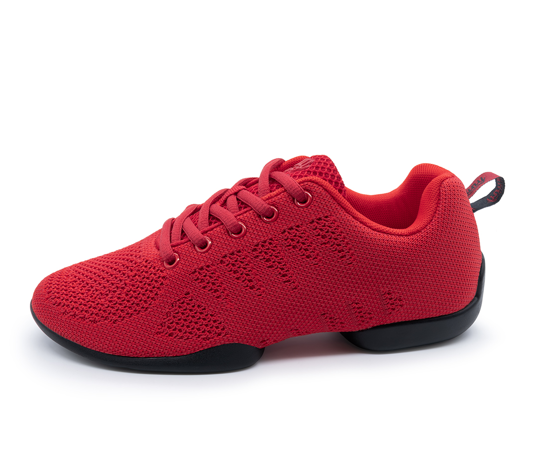 Baskets rouges à semelle noire fendue et lacets