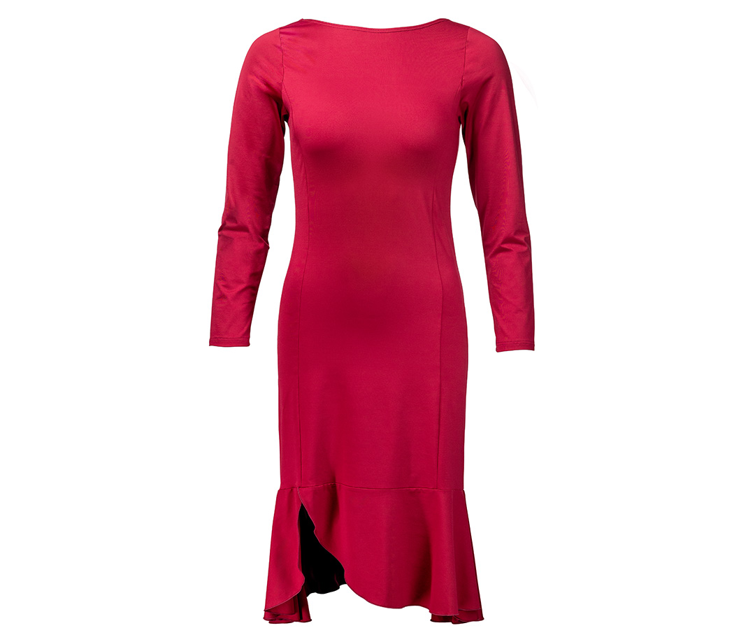 Robe de danse Zuri Tanzkleid Zuri mit Volant und langen Ärmeln in cherryrot