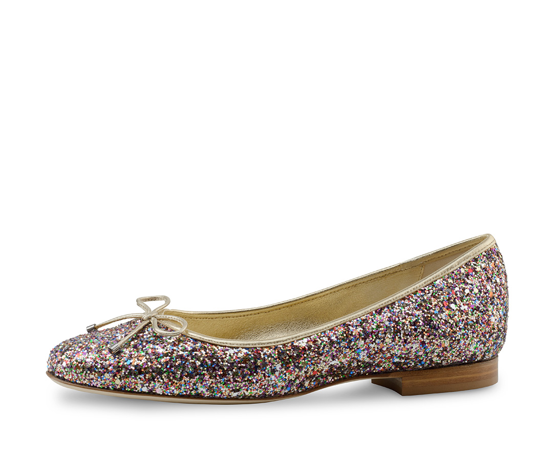 Ballerines en paillettes multicolores et un nœud