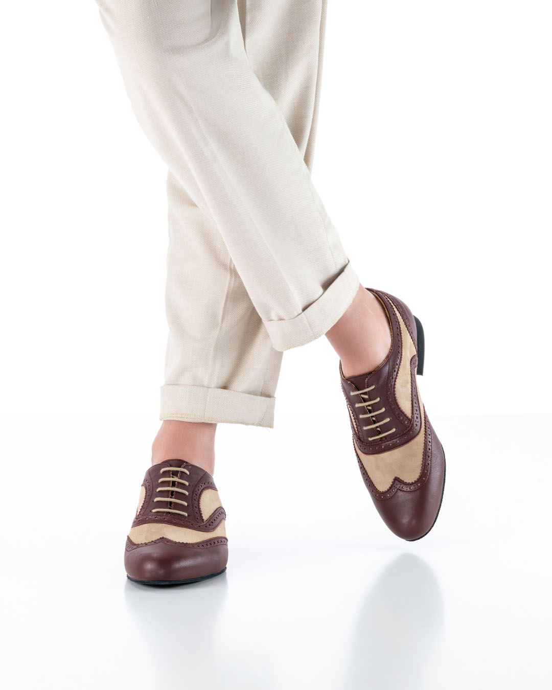 Chaussures de danse pour homme en cuir marron et beige de la marque Werner Kern