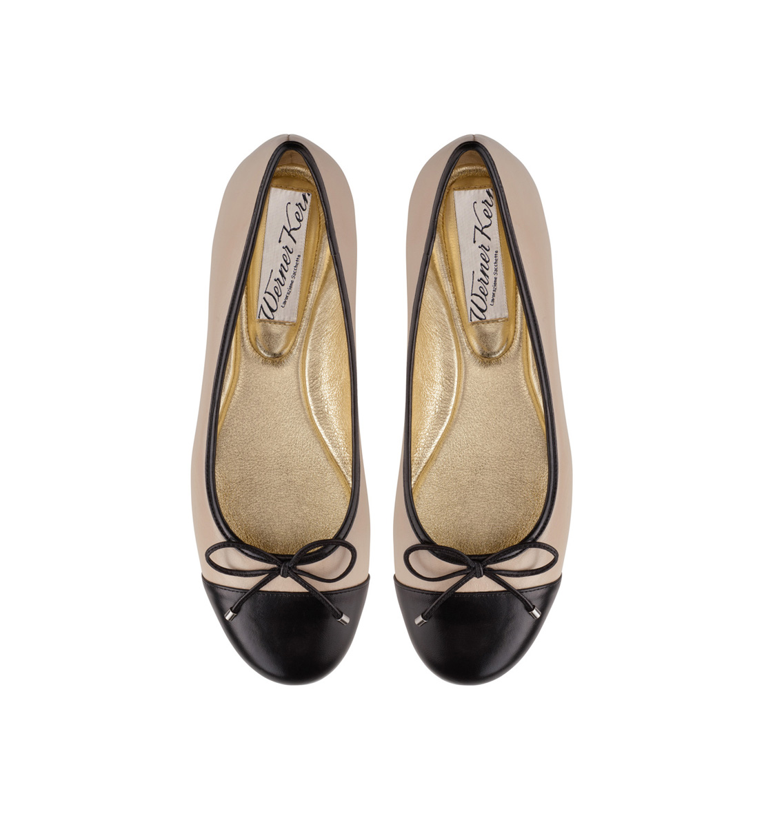 Ballerine Mia beige avec embout noir en cuir nappa