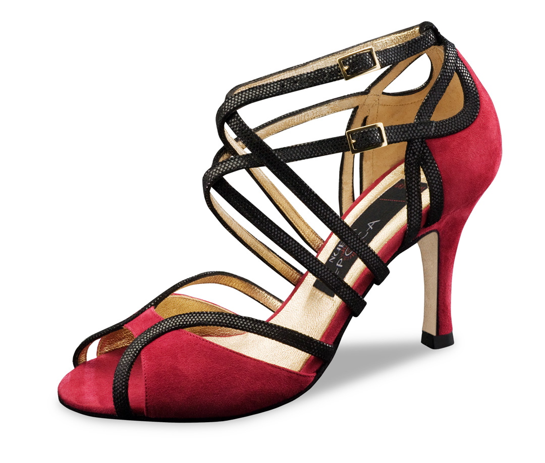 Chaussures de danse pour femmes Nueva Epoca noires et rouges avec semelle en cuir