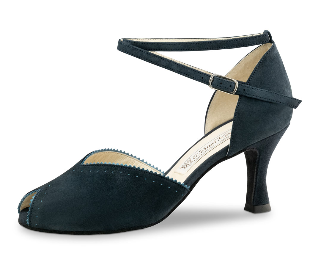 Phoebe Blue dance sandals by Werner Kern with black detailing and a 6.5 cm flared heel