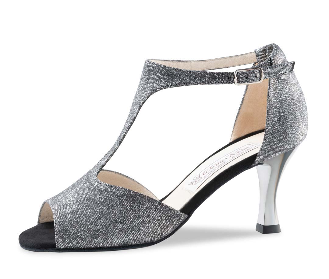 Chaussures de danse ouvertes pour femmes de Werner Kern avec barre en T en noir et argent