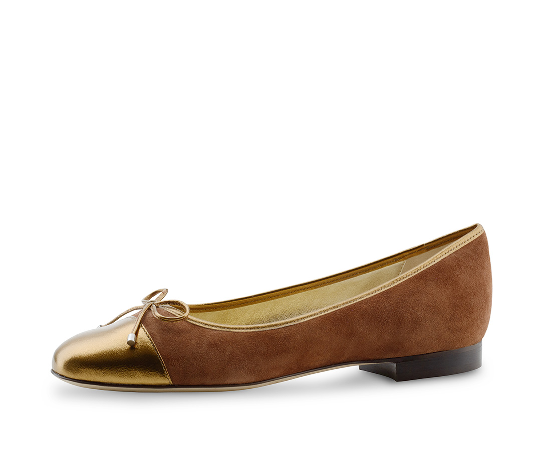 Ballerines en cuir nappa marron et cuivre