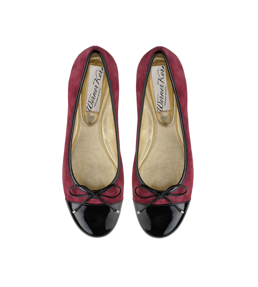 Ballerine rouge Bordo Mori en daim souple et embout en cuir verni