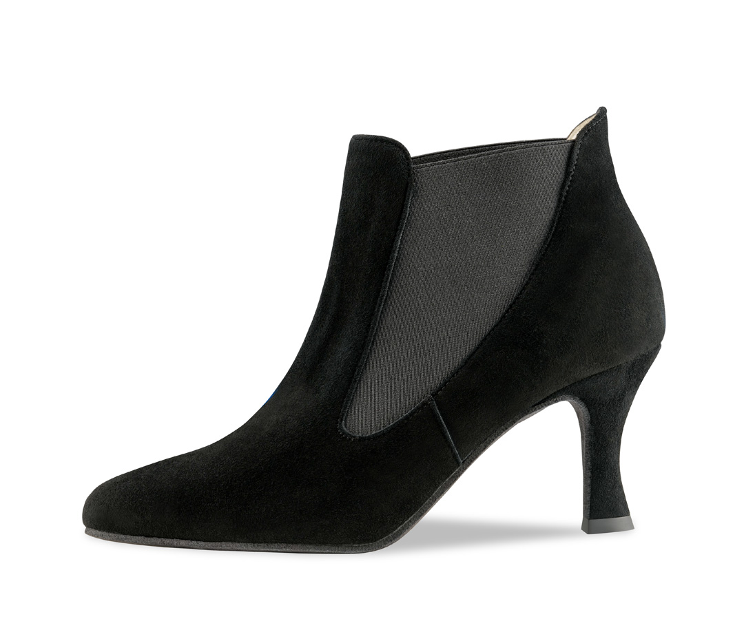 Bottine de danse Carina en daim noir avec empiècements élastiques et talon de 6,5 cm par Werner Kern.