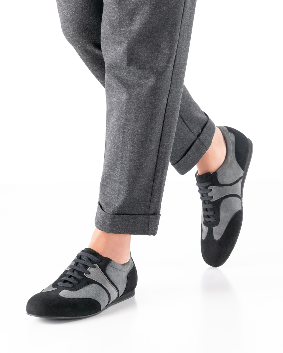 Baskets de danse pour hommes Parma - Werner Kern en velours gris et noir, baskets élégantes et sobres en cuir pleine fleur, élégance sportive avec des lignes claires