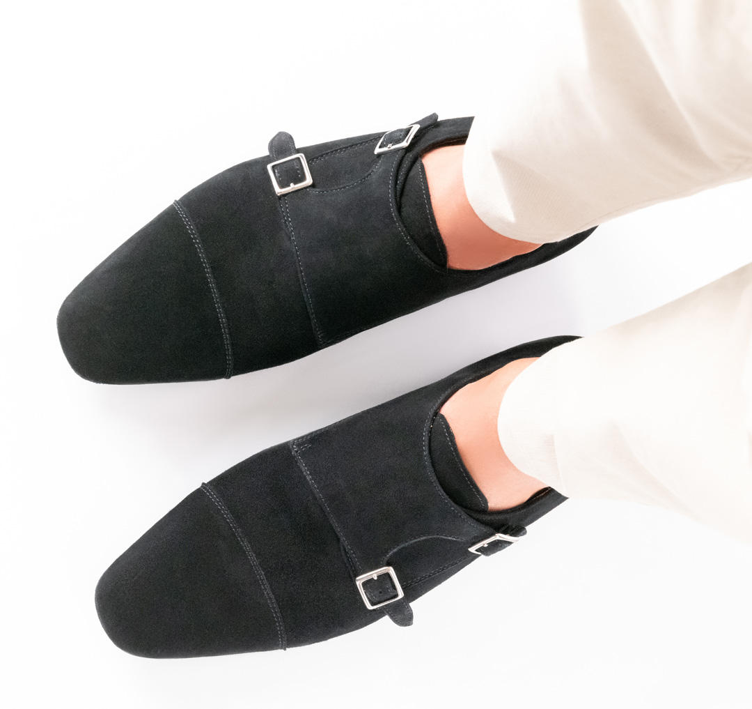 Chaussure de danse Anzio - Werner Kern en velours noir, design classique avec boucles réglables, velours doux comme un gant et doublure en cuir de veau, hauteur de talon fantastiquement confortable de 2,0 cm