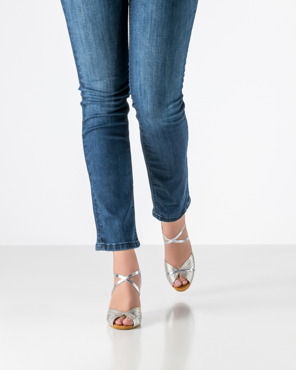 Chaussure de danse Ninon de Anna Kern pour femme Chaussure de danse ouverte pour femme avec talon de 5 cm en cuir nappa doré et argenté