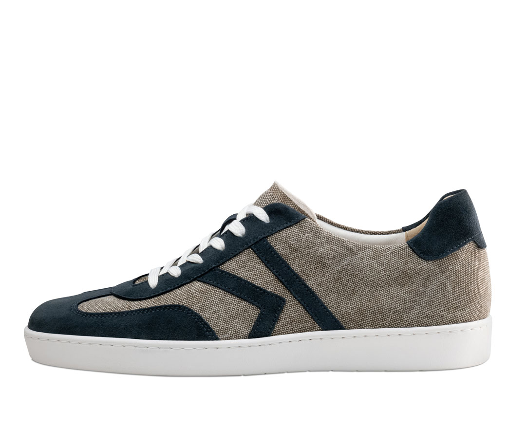 Amalfi Baskets de danse pour homme en tissu et cuir, couleur beige-bleu, avec semelle de danse en PU blanche, pour l'intérieur et l'extérieur