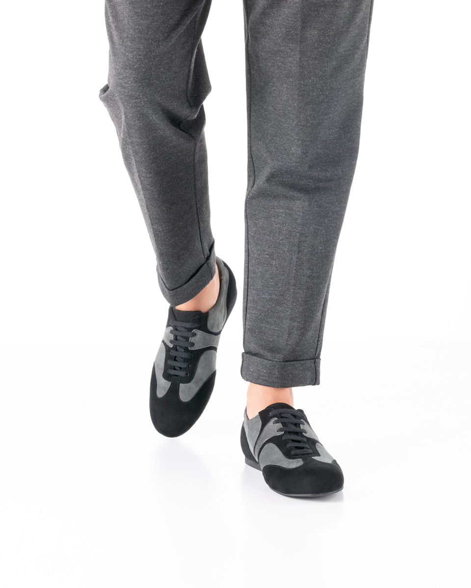 Baskets de danse pour hommes Parma - Werner Kern en velours gris et noir, baskets élégantes et sobres en cuir pleine fleur, élégance sportive avec des lignes claires