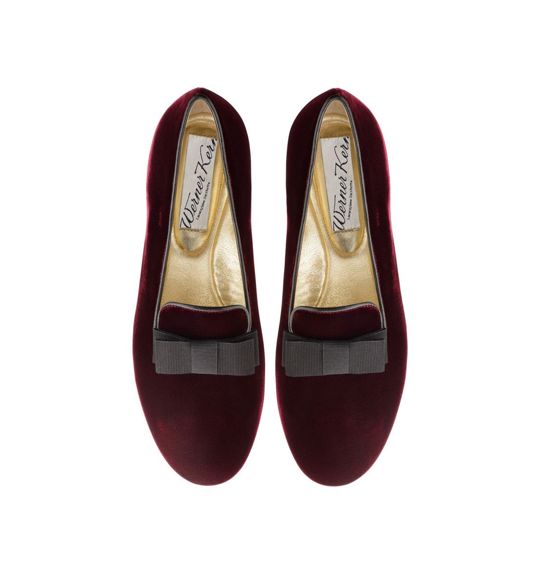 Loafers rouges en velours très fin avec nœud noir