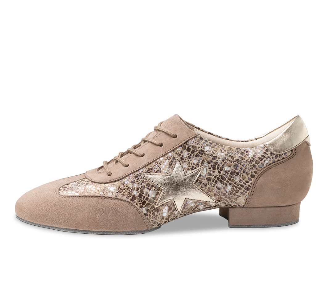 Ariana - COMING SOON Chaussures de danse d'entraînement beiges brillantes à lacets avec semelle fendue de Werner Kern