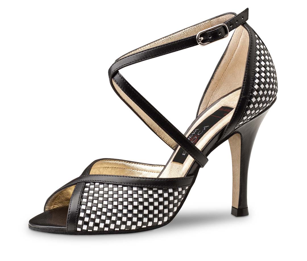 Chaussures de danse pour femmes Nueva Epoca noires et blanches avec semelle en cuir