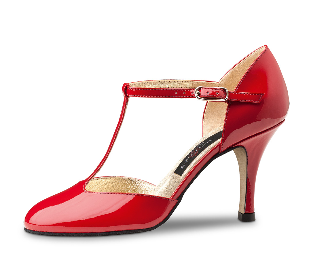 chaussures de danse fermées Nueva Epoca en vernis rouge avec semelle en cuir