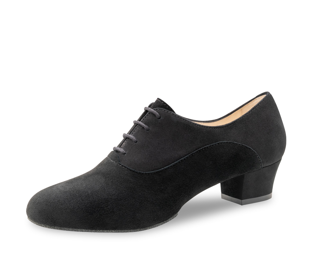 Chaussure de danse pour femme Runa - Werner Kern en cuir de chèvre velours noir, maintien sécurisé et grande flexibilité avec semelle fendue et laçage 4x pour le confort et un soutien optimal, hauteur de talon fantastiquement confortable de 3,5 cm