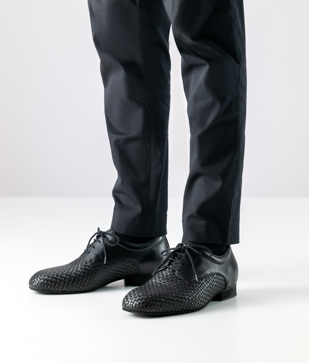 Chaussures de danse pour hommes de Werner Kern en cuir nappa noir tressé pour pieds larges