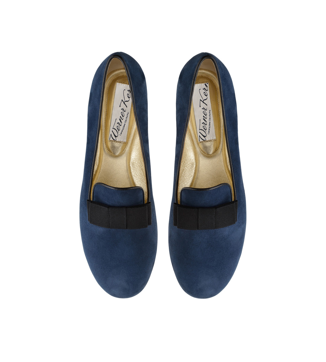 Loafer bleu foncé de Werner Kern en daim et nœud noir