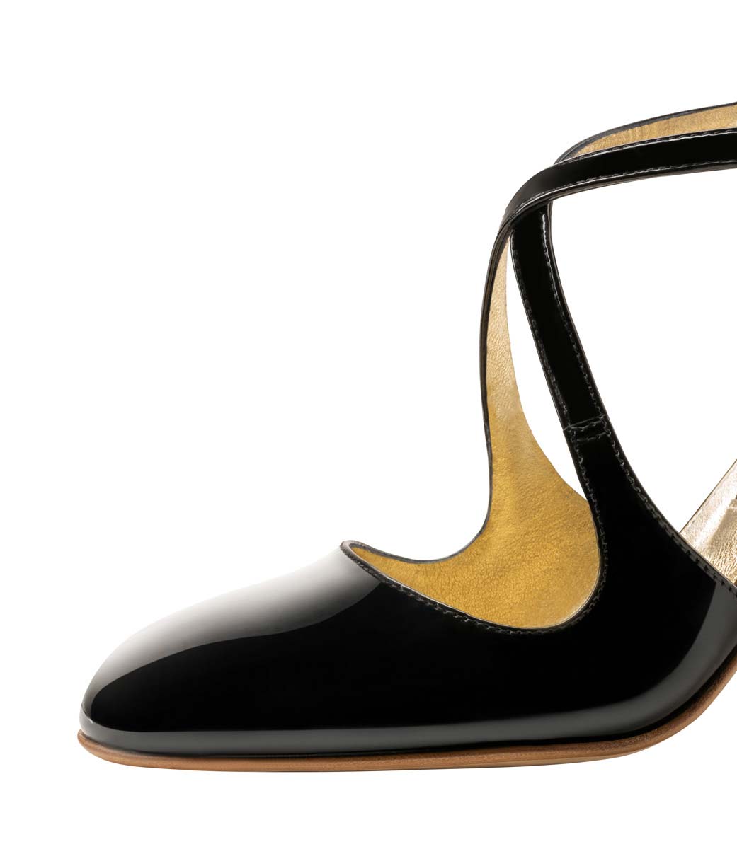 Lupe Vue détaillée de la chaussure de danse pour femmes Nueva Epoca en vernis noir