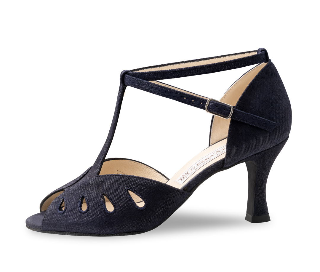 Chaussure de danse pour femme Lindsay - Werner Kern en Glanzvelour bleu avec des découpes élégantes, une petite ouverture pour les orteils et un talon fantastiquement confortable de 6,5 cm