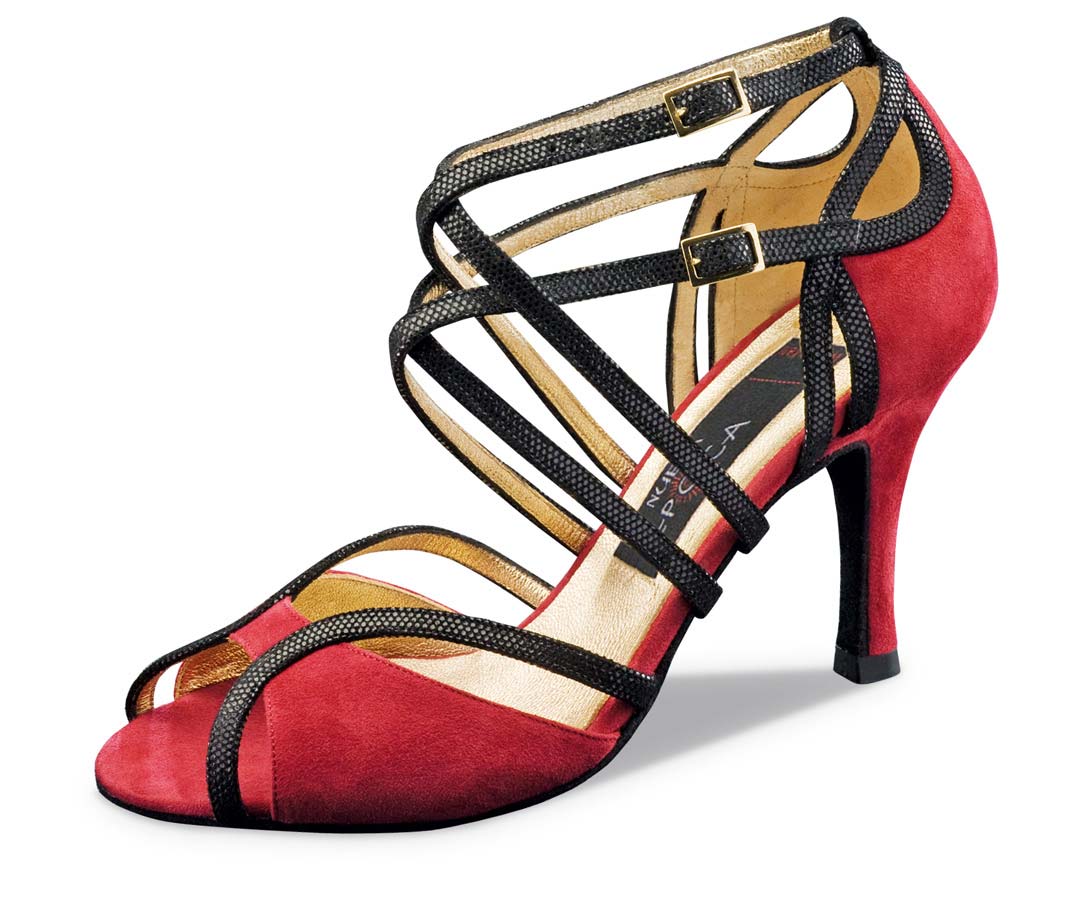 chaussure de danse classique tango pour femme en noir-rouge