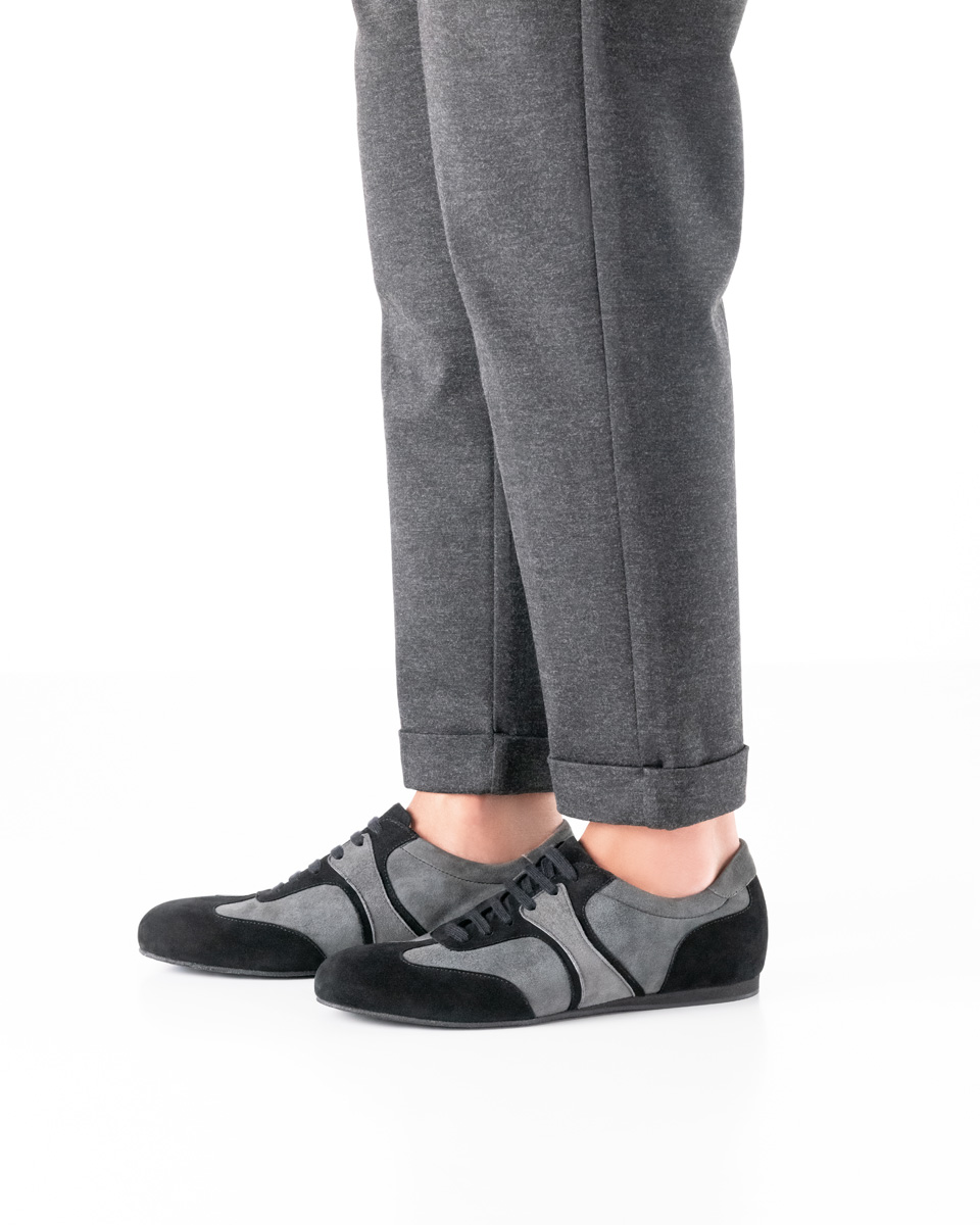 Baskets de danse pour hommes Parma - Werner Kern en velours gris et noir, baskets élégantes et sobres en cuir pleine fleur, élégance sportive avec des lignes claires