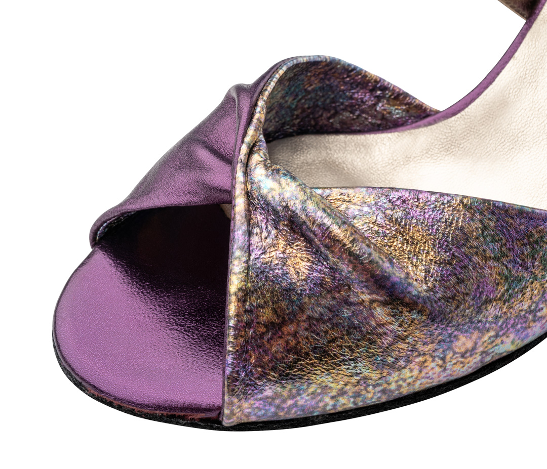 Nueva Epoca Violeta - Chaussures de danse pour femme avec panneau avant artistique et bride de cheville croisée réglable, pour une performance élégante et sécurisée