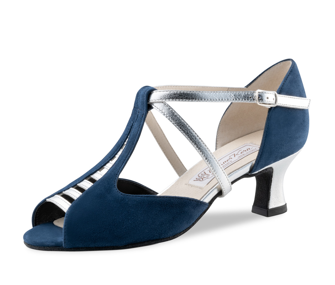 Chaussures de danse pour femmes Werner Kern de 5,5 cm de hauteur en bleu et argent