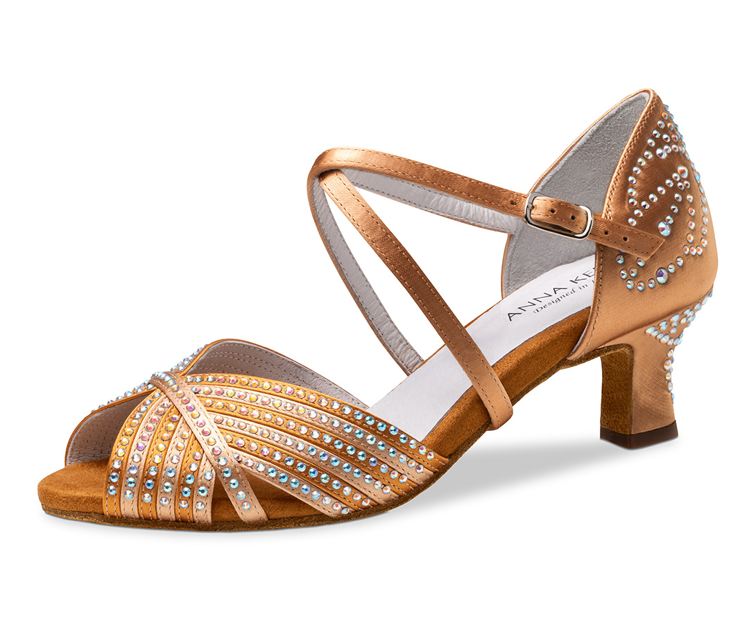 Sandales de danse couleur bronze avec strass et talon évasé de 5 cm par Anna Kern