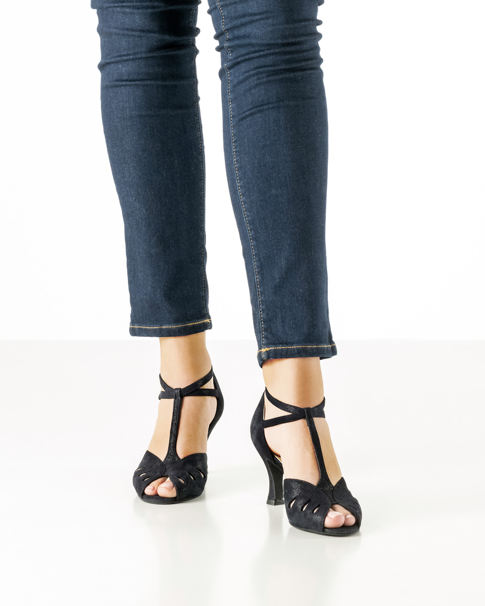 Lindsay Chaussure de danse pour femme Lindsay - Werner Kern en Glanzvelour bleu avec des découpes élégantes, une petite ouverture pour les orteils et un talon fantastiquement confortable de 6,5 cm