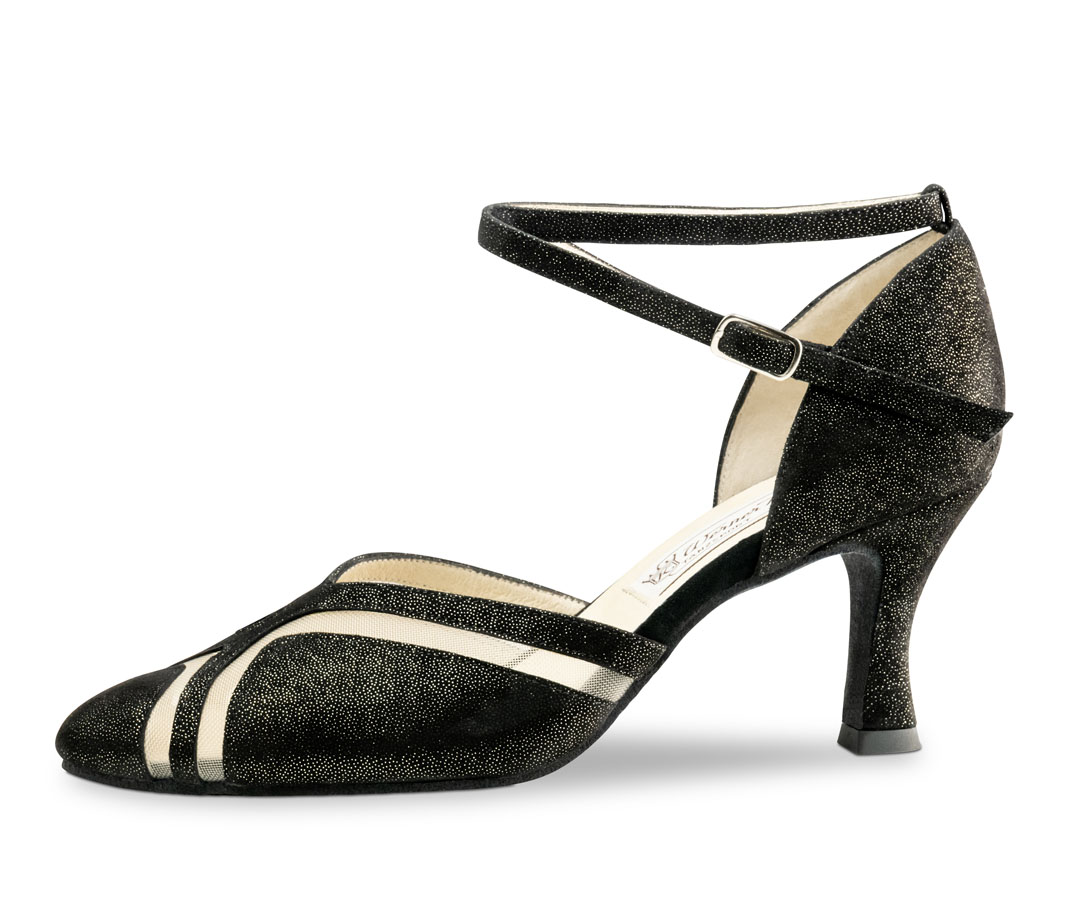 Chaussures de danse signées Werner Kern, en cuir noir brillant, avec un talon évasé de 6,5 cm