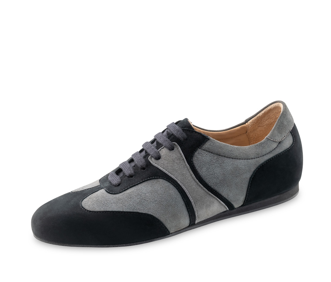 Baskets de danse pour hommes Parma - Werner Kern en velours gris et noir, baskets élégantes et sobres en cuir pleine fleur, élégance sportive avec des lignes claires