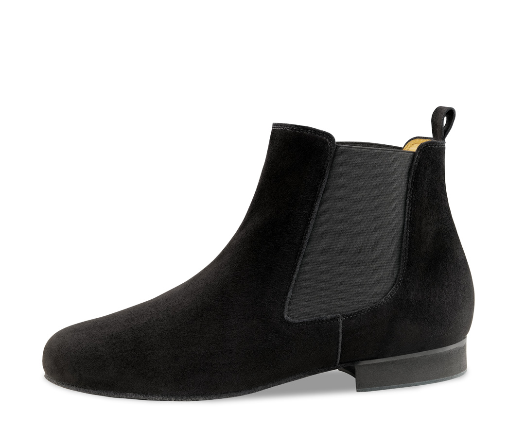 Olbia de Werner Kern est une chaussure de danse Chelsea boot en daim noir avec une assise plantaire amovible. 