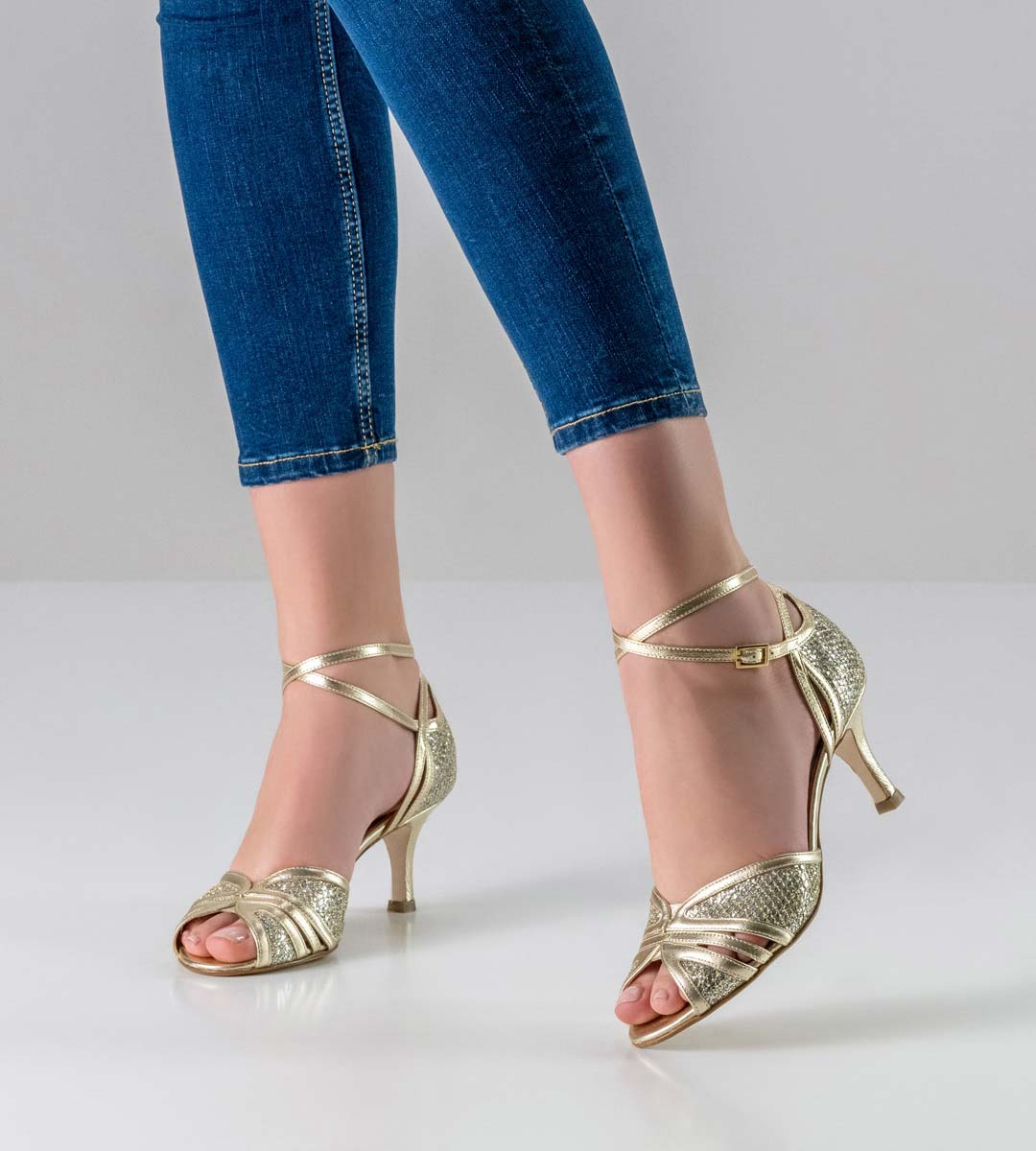 Chaussures de danse pour femmes Nueva Epoca couleur platine avec semelle en cuir