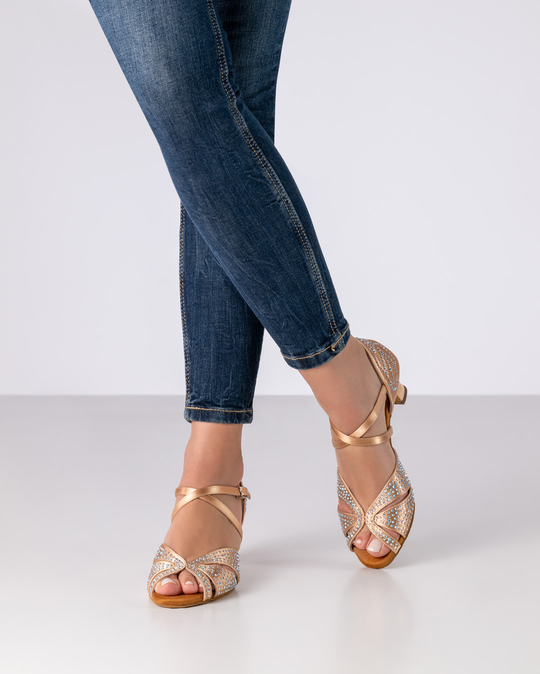 Vianne Sandales de danse couleur bronze clair avec strass et talon évasé de 5 cm par Anna Kern