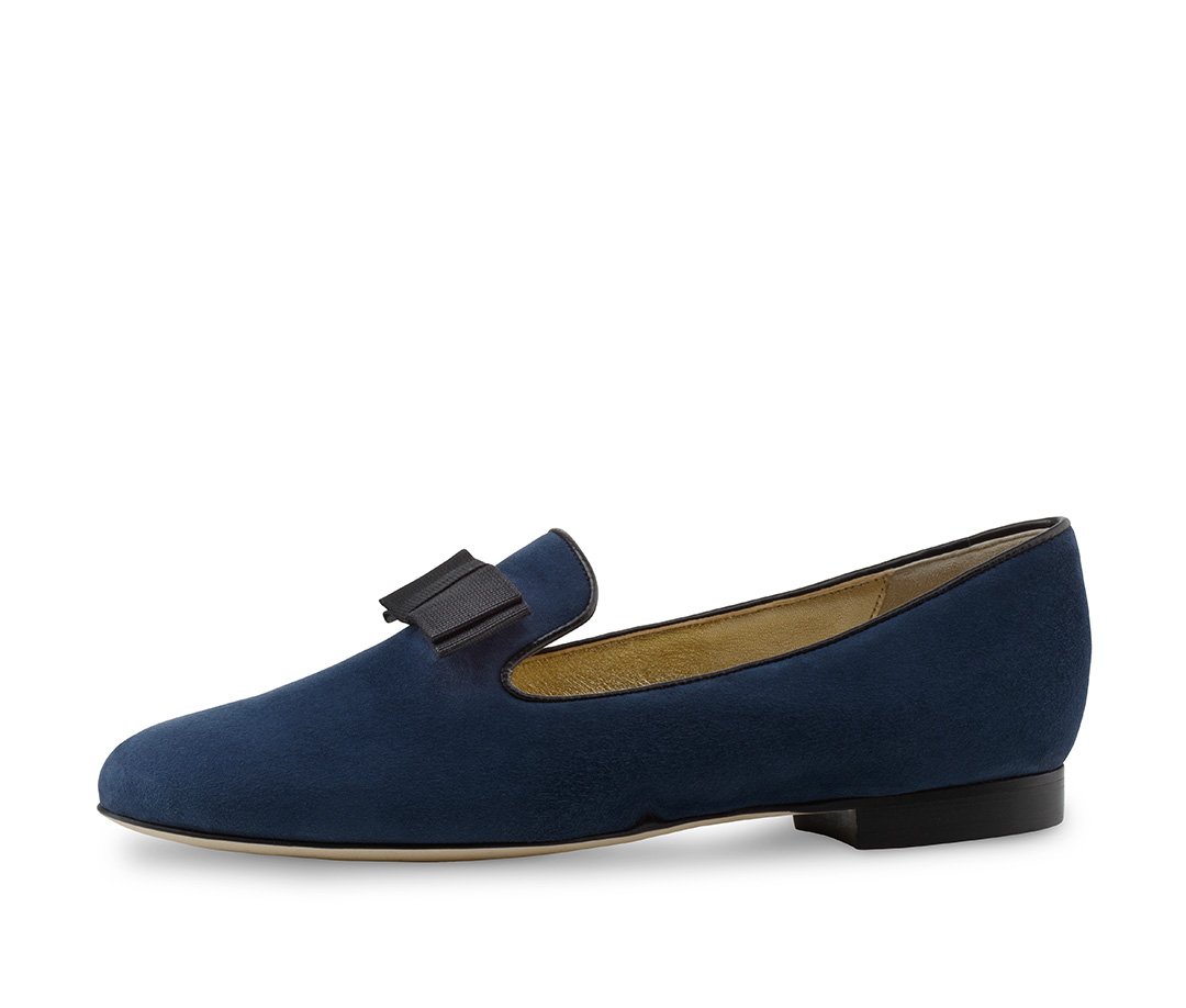Loafer bleu foncé de Werner Kern en daim et nœud noir